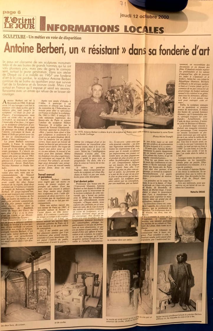 Press clipping: L'Orient-Le Jour, 12 October 2000